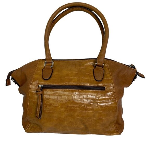 Brown Tan Faux Leather Shoulder Bag Purse Laptop Tablet Pouch Pockets Vinyl Zip - Picture 2 of 15